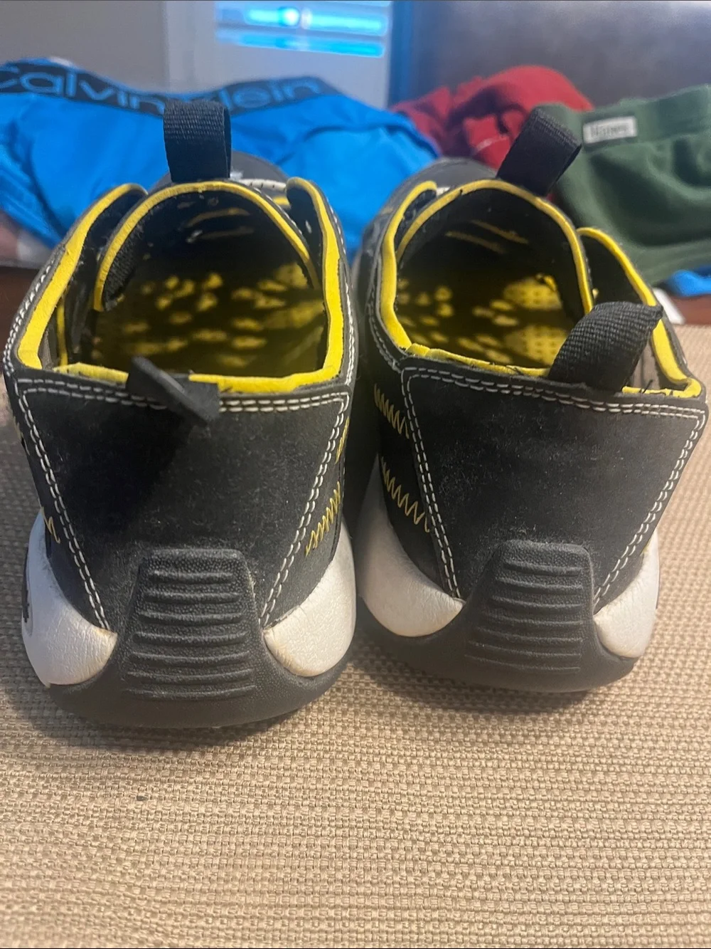 #86. Men's Grey and Yellow Boat Shoes Slip-On Casual Sneakers jet ski size 8